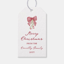 Watercolor Bow Berry Twig Merry Christmas From