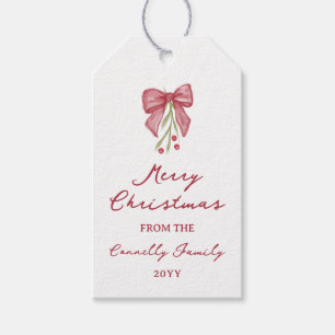 Watercolor Bow Berry Twig Merry Christmas From Gift Tags