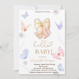 Watercolor Bow Butterflies Polk Dots Baby Shower Invitation