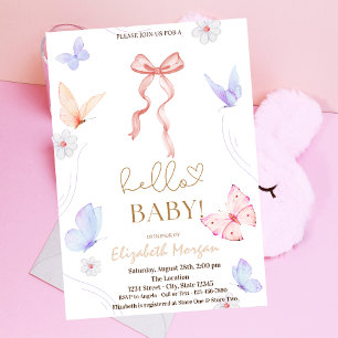 Watercolor Bow Butterfly Dots Baby Shower  Invitation
