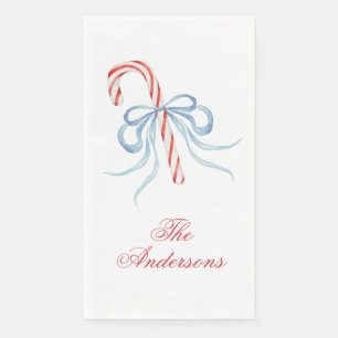 Watercolor Bow Candy Cane Napkin