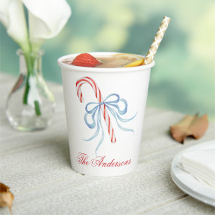 Watercolor Bow Candy Cane Paper Cups