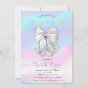 Watercolor Bow Holographic Baby Shower Invitation