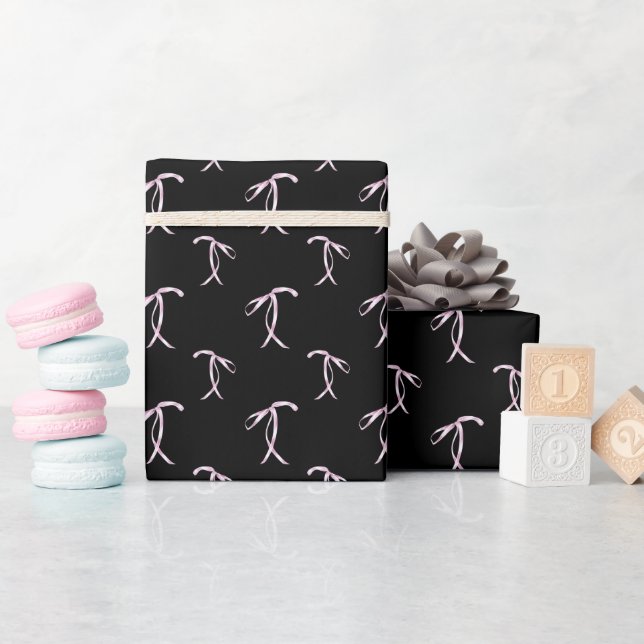 Watercolor Bow Pattern Black  Wrapping Paper Roll (Baby Shower)