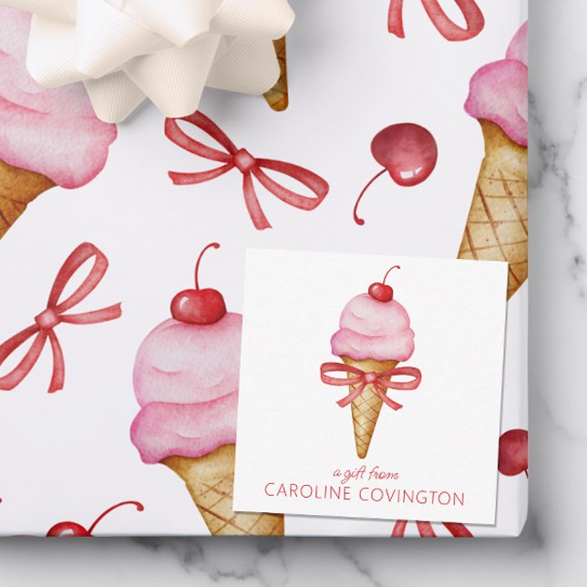 Watercolor Bow Pink Ice Cream Cone Gift Enclosure Card (Creator Uploaded)