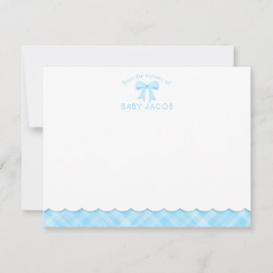 Watercolor Bow Preppy Blue Plaid Boy Baby Shower Card