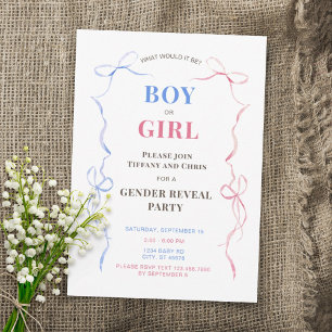 Watercolor Bows Baby Gender Reveal Party Invitation