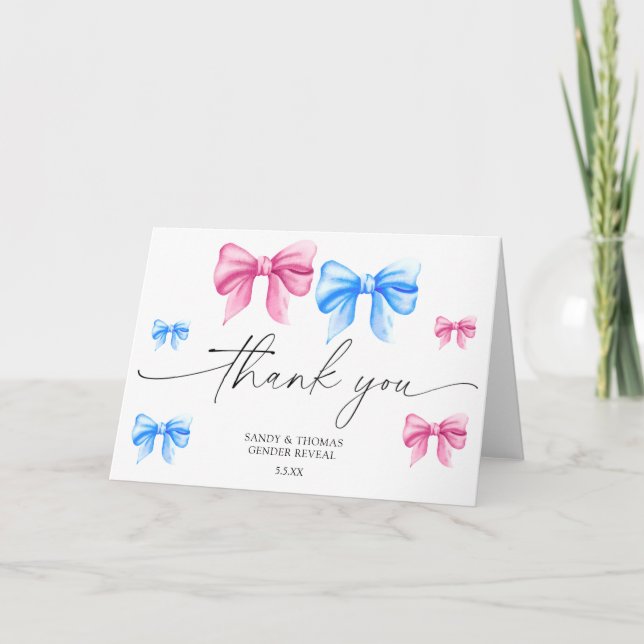 Watercolor Bows - Thank you gender reveal Card (Front)