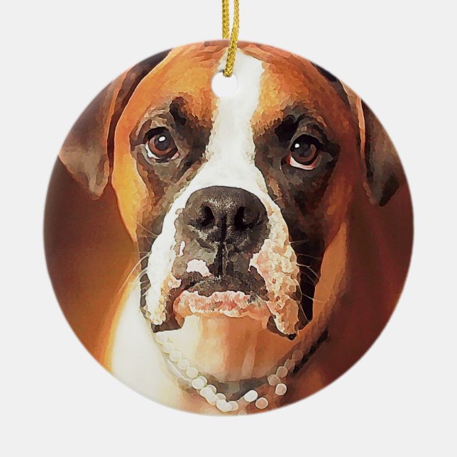 Watercolor Boxer Ceramic Ornament (Front)
