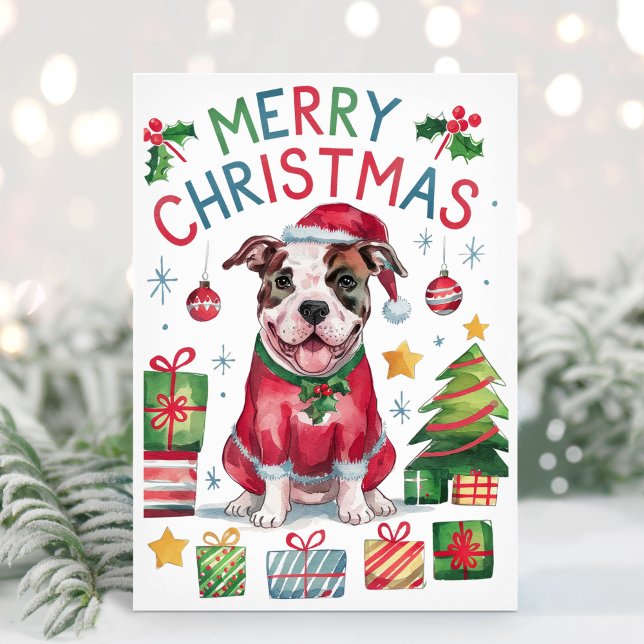 Watercolor Boxer Dog Christmas Card (Boxer Christmas Card)