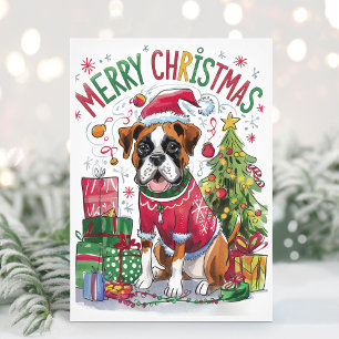 Watercolor Boxer Dog Christmas Card