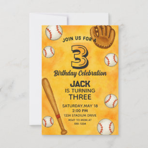 Watercolor Boy Baseball Birthday Party Invitation
