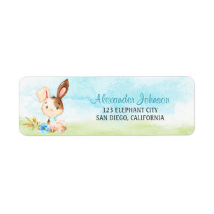 Watercolor Boy Bunny Baby Shower Farm Return Address Label
