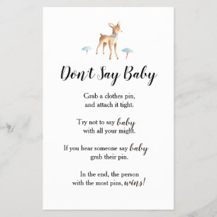 Watercolor Boy Deer on White "Baby" Shower Game Flyer