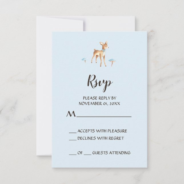 Watercolor Boy Deer with Mushrooms RSVP Card (Front)