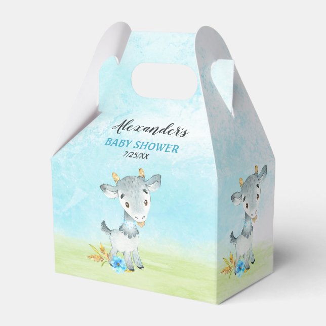 Watercolor Boy Goat Baby Shower Farm Favour Box (Front Side)