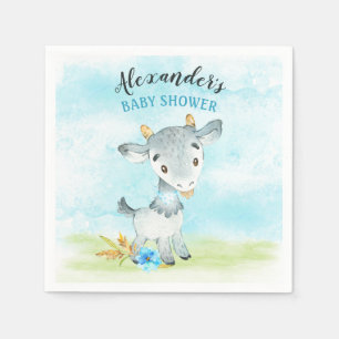 Watercolor Boy Goat Baby Shower Farm Napkin