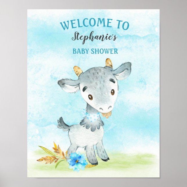 Watercolor Boy Goat Baby Shower Farm Poster (Front)