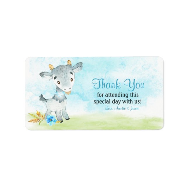 Watercolor Boy Goat Farm Thank You Label (Front)