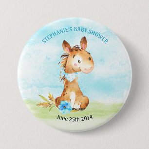 Watercolor Boy Horse Baby Shower Farm 7.5 Cm Round Badge
