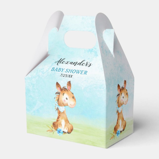 Watercolor Boy Horse Baby Shower Farm Favour Box (Front Side)