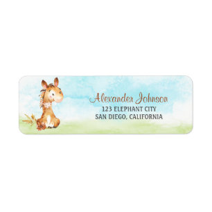 Watercolor Boy Horse Baby Shower Farm Return Address Label