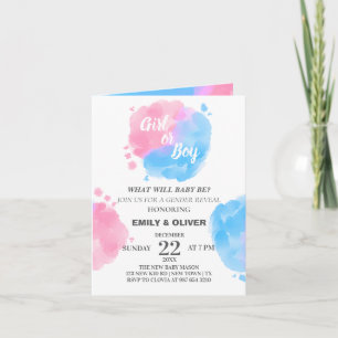 Watercolor boy of girl gender reveal invitation