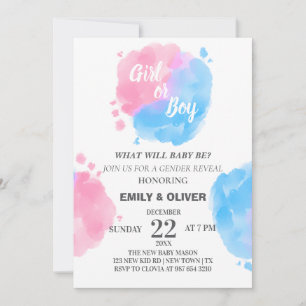 Watercolor boy of girl gender reveal invitation