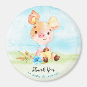 Watercolor Boy Piggy Baby Shower Farm Thank You Magnet