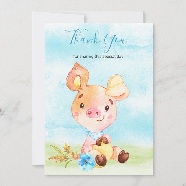 Watercolor Boy Piggy Farm Thank You (Front)
