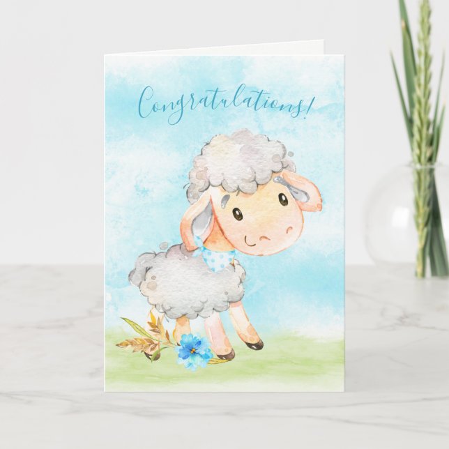 Watercolor Boy Sheep Farm Card (Front)