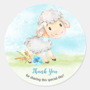 Watercolor Boy Sheep Farm Thank You Classic Round Sticker