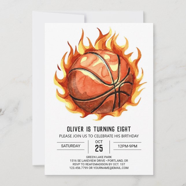 Watercolor Boy Whimsical Basketball Birthday  Invitation (Front)