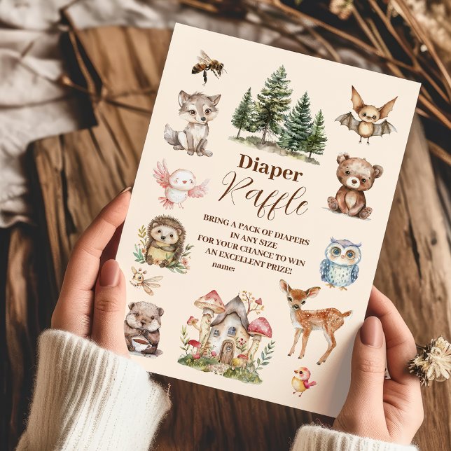 Watercolor Boy Woodland Diapper Raffle Enclosure Card (Creator Uploaded)