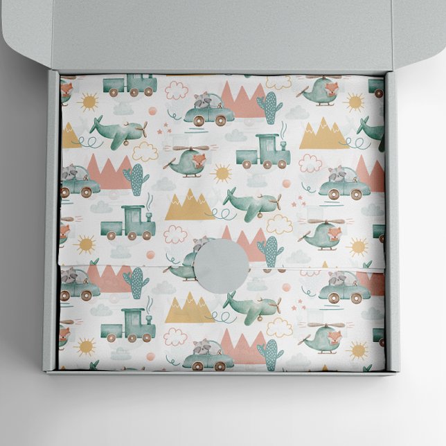 Watercolor Boys Vehicle & Animal | Kids Birthday Tissue Paper (Creator Uploaded)