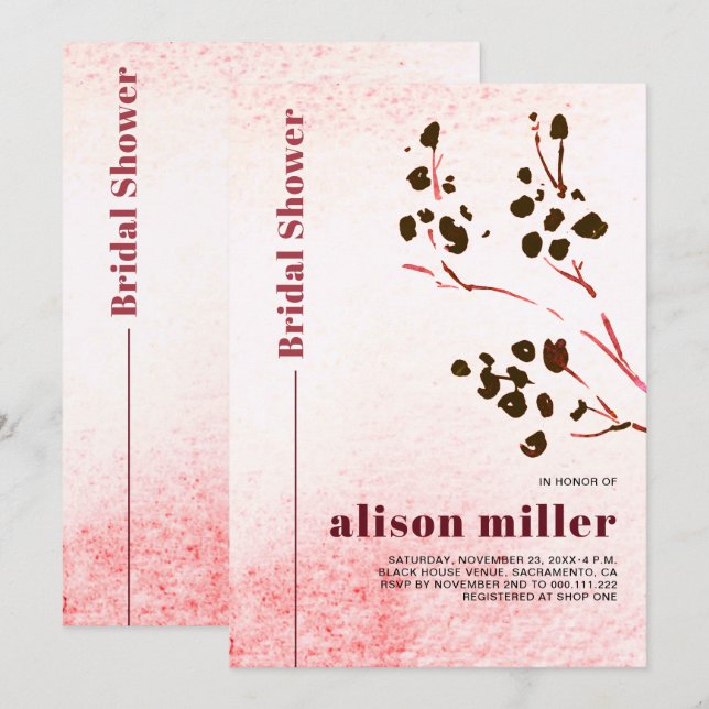 Watercolor branch and moon Japandi bridal shower Invitation (Front/Back)