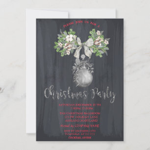 Watercolor Branch,Ball Christmas Party Invitation