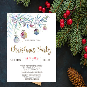 Watercolor Branch,Balls Company Party Invitation