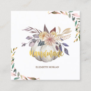Watercolor Branch,Floral Pumpkin,Handmade  Square Business Card