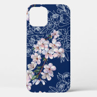 Watercolor branch flowers cherry with branch graph
