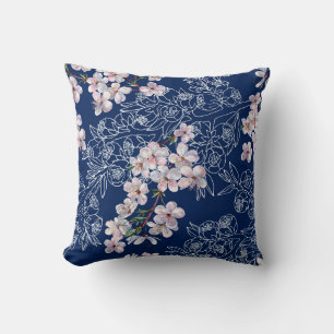 Watercolor branch flowers cherry with branch graph cushion