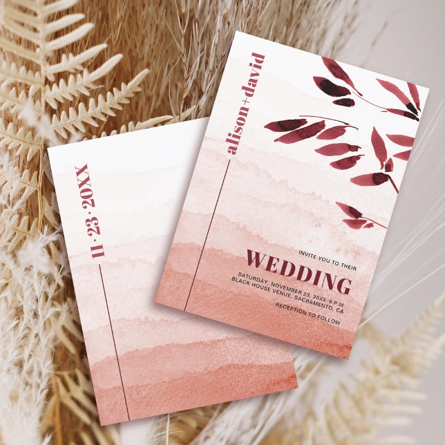 Watercolor branch gradient Japandi wedding Invitation (Creator Uploaded)