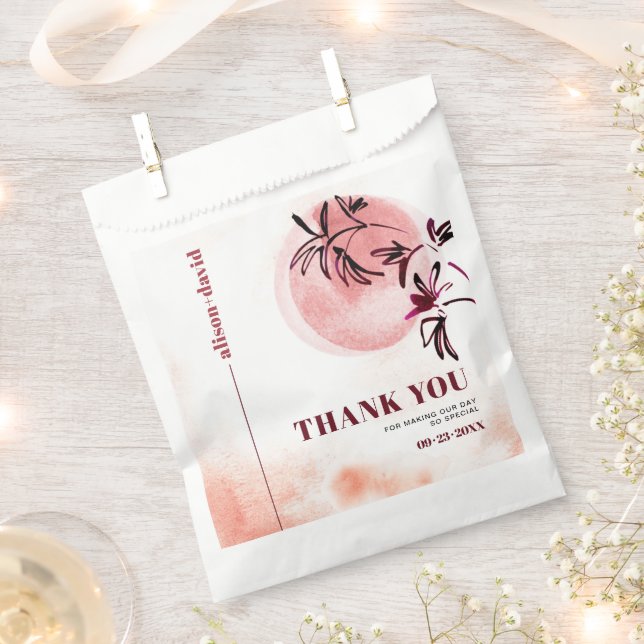 Watercolor branch Japandi Thank You wedding Favour Bag (Clipped)