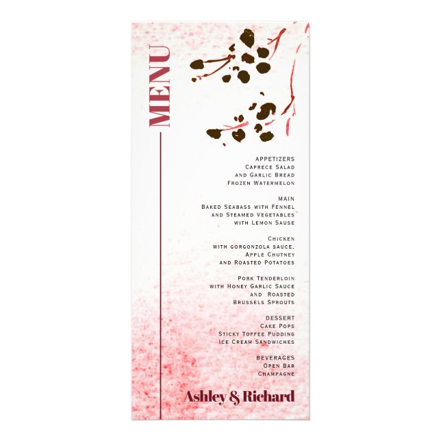 Watercolor branch Japandi wedding menu card (Front)
