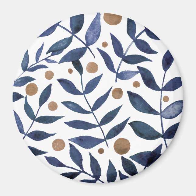 Watercolor branches and berries - indigo and beige magnet (Front)
