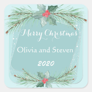 Watercolor branches of spruce, Christmas Square Sticker
