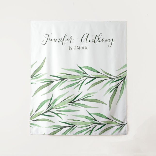 Watercolor Branches Personalised Wedding Backdrop  Tapestry (Front)