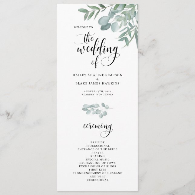 Watercolor Branches Wedding Ceremony Program (Front)
