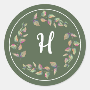 Watercolor Branches Wedding Monogram Stickers