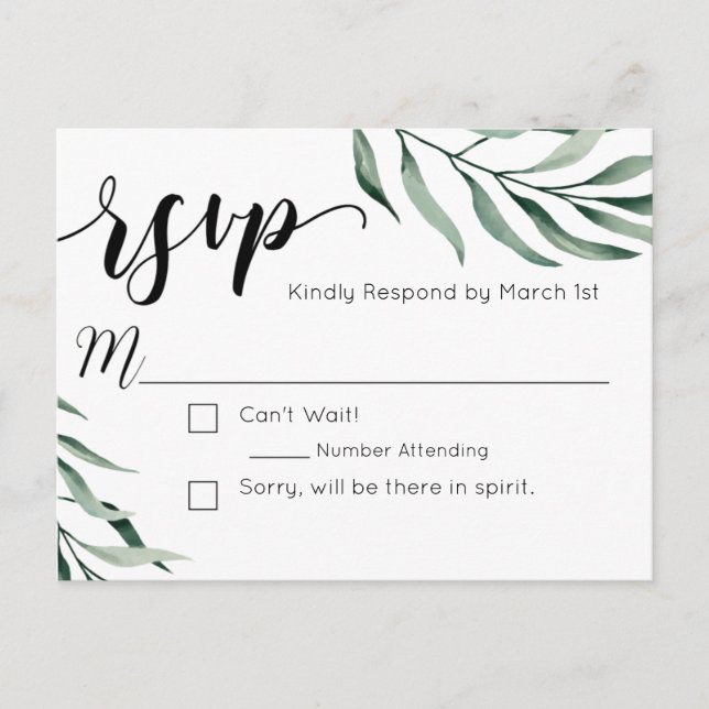 Watercolor Branches Wedding Postcard RSVP (Front)